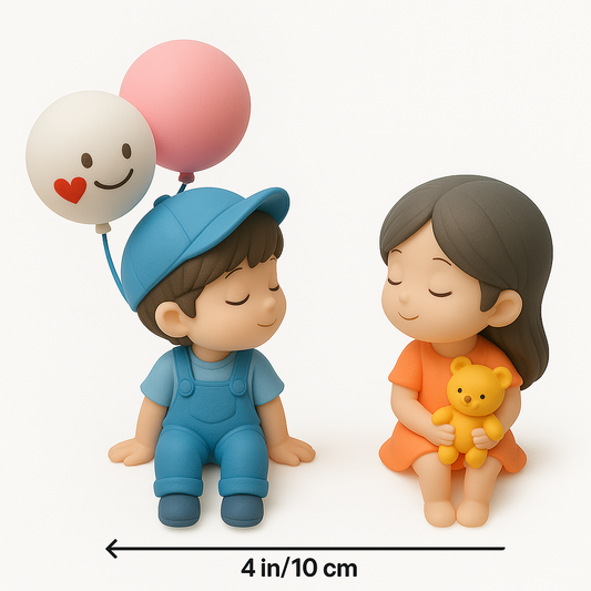 Cute Couple Dashboard Dolls – Boy & Girl with Balloons & Teddy